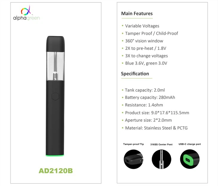 2ml Pre-heat & Adjustable Volatge Vape Pod